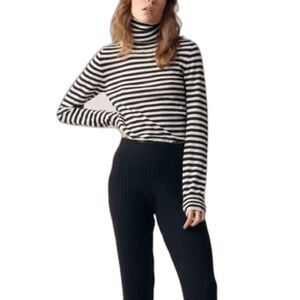 Zara Black Gray Striped Long Sleeve Turtleneck Soft Sweater Top Size S